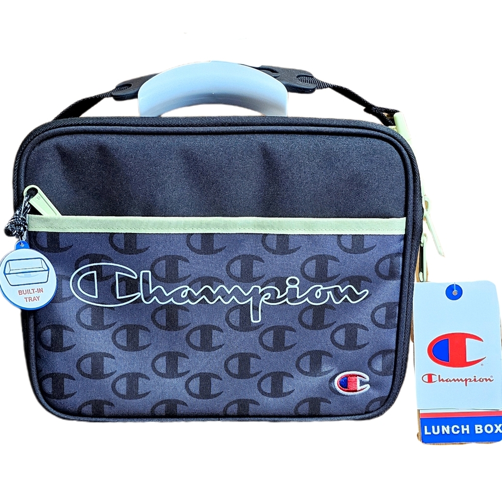 Champion center Insulated Lunch Box Tote Bag tray kit New Gray Black Yellow NWT